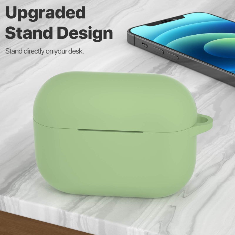 ATUAT for AirPods Pro 1st/2nd Generation Case Cover, Protective Silicone Skin Accessories with Keychain for Women Men for Apple AirPods Pro 2019/2022 Charging Case,Front LED Visible-Matcha - Image 2